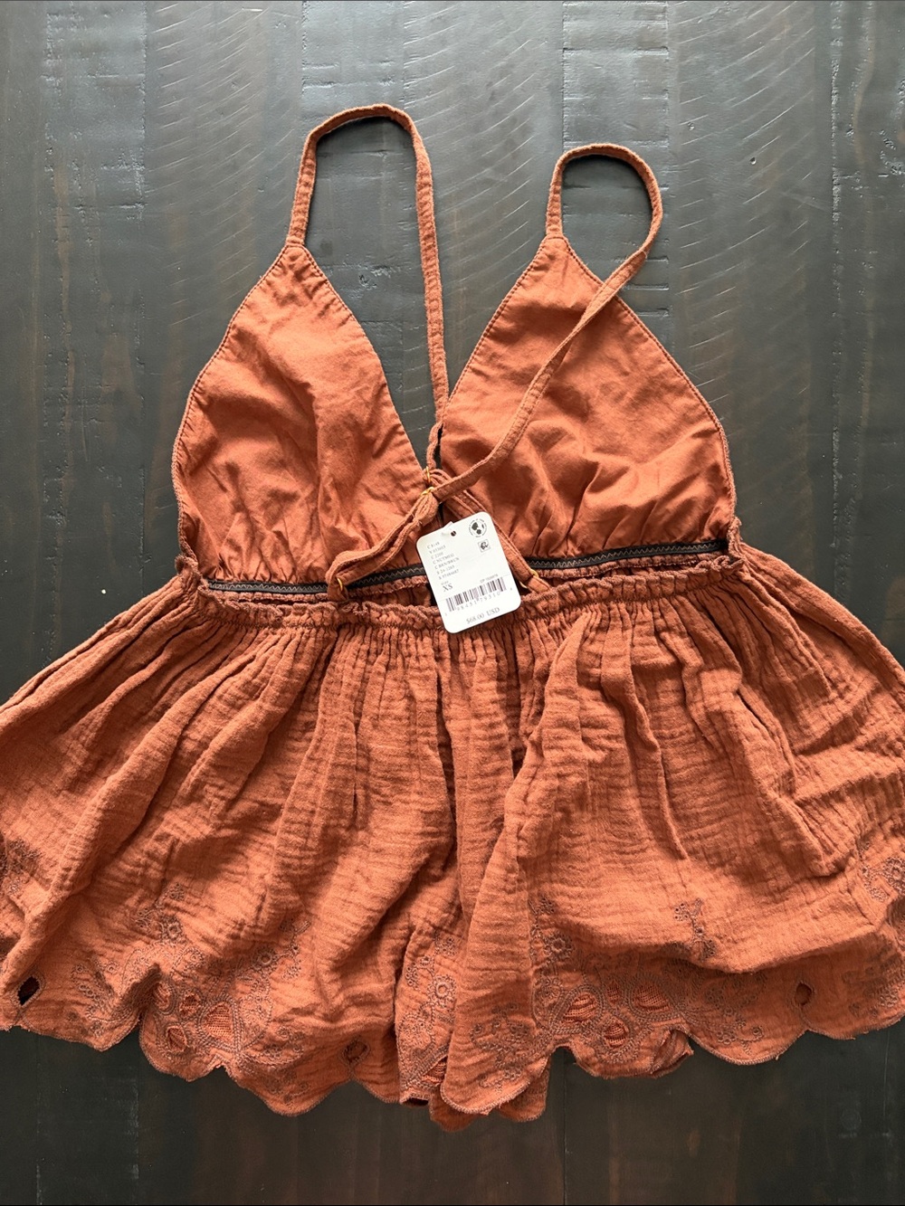 Free People Rust Orange Eyelet Babydoll Cami - Picture 2 of 3